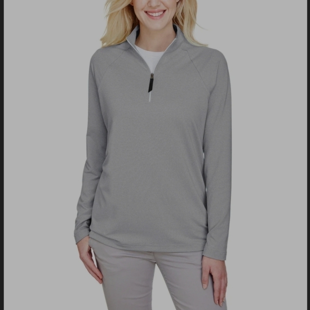Devon & Jones CrownLux Performance Ladies Clubhouse Micro-Stripe Quarter-Zip. Si